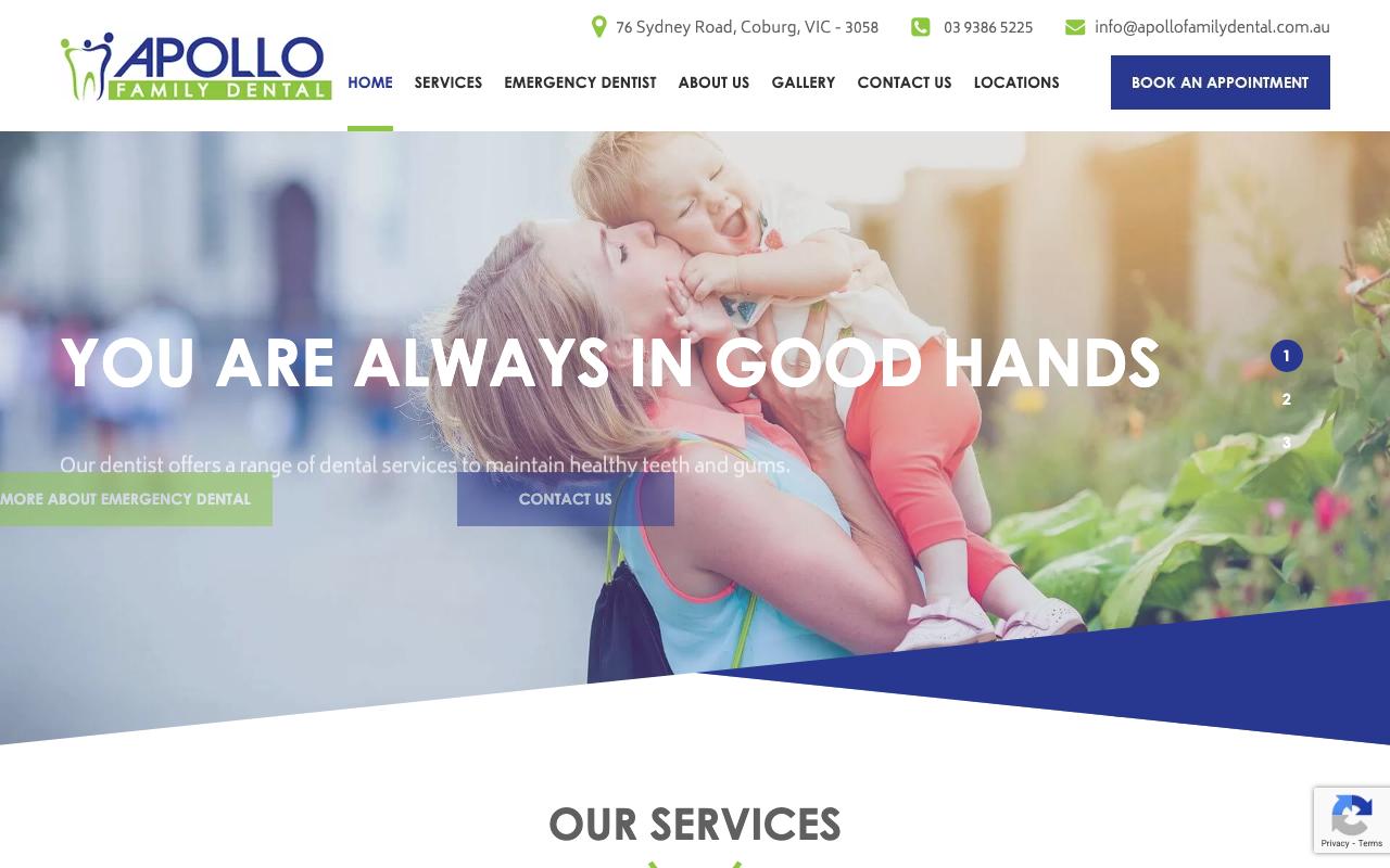 Apollo Family Dental website